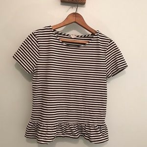 J CREW - Black and White Stripped Peplum Tee